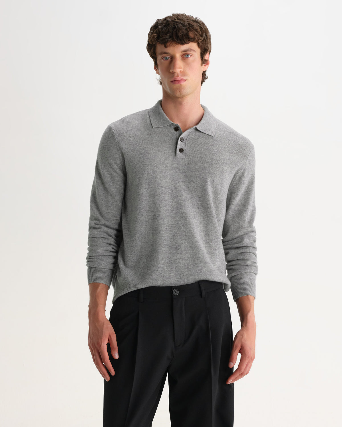 Lawrie - Grey Long-Sleeve Knitted Polo