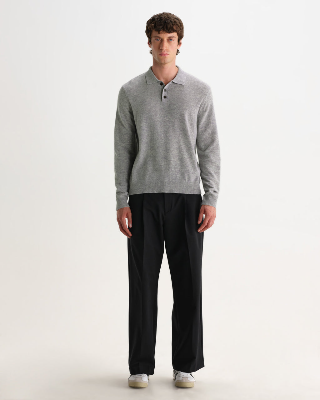 Lawrie - Grey Long-Sleeve Knitted Polo