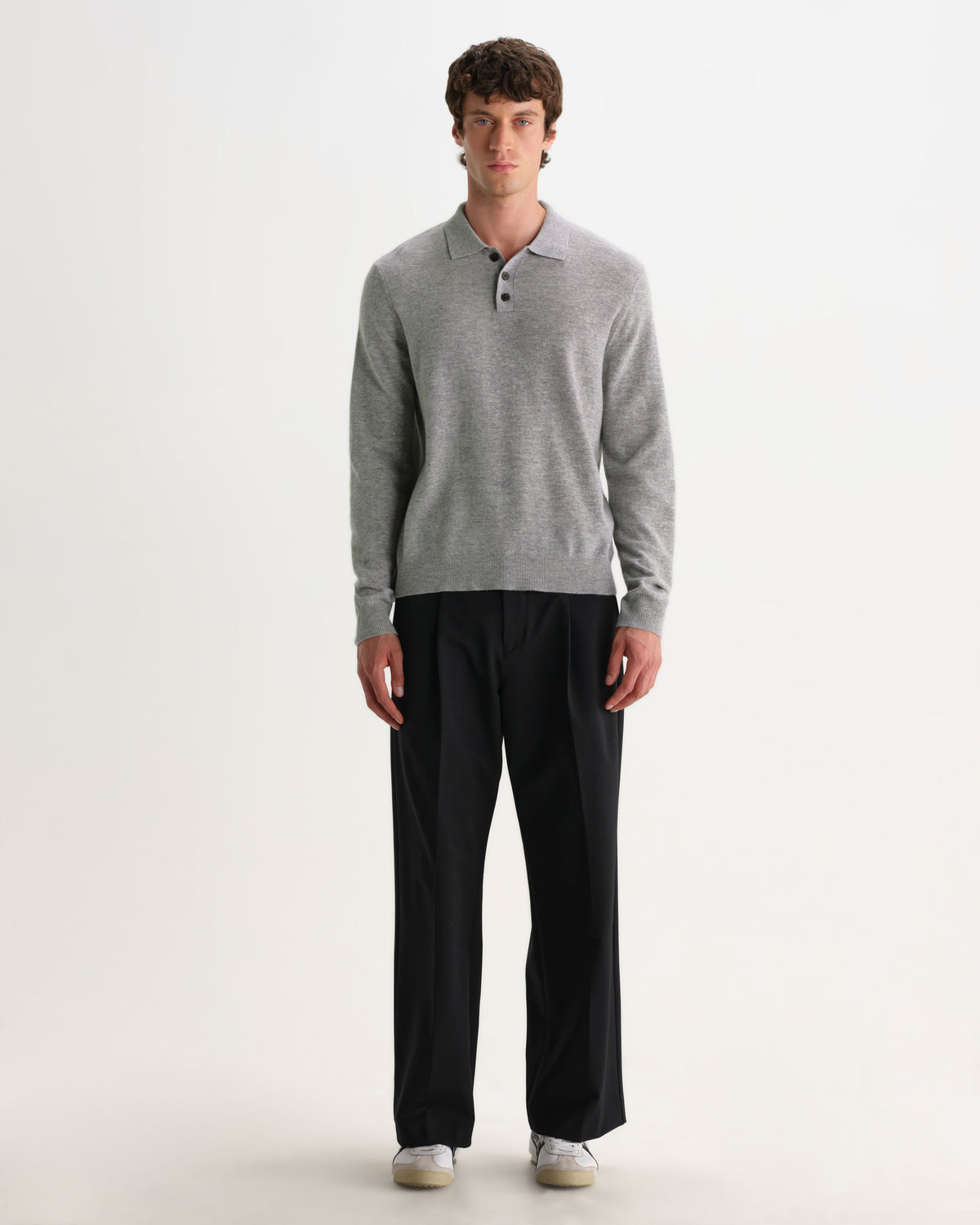 Lawrie - Grey Long-Sleeve Knitted Polo