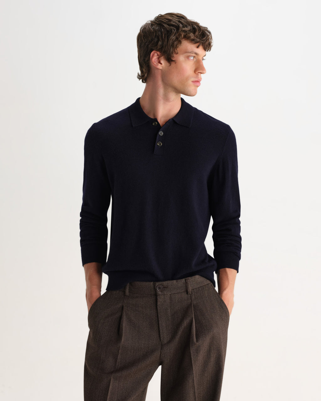 Lawrie - Navy Long-Sleeve Knitted Polo