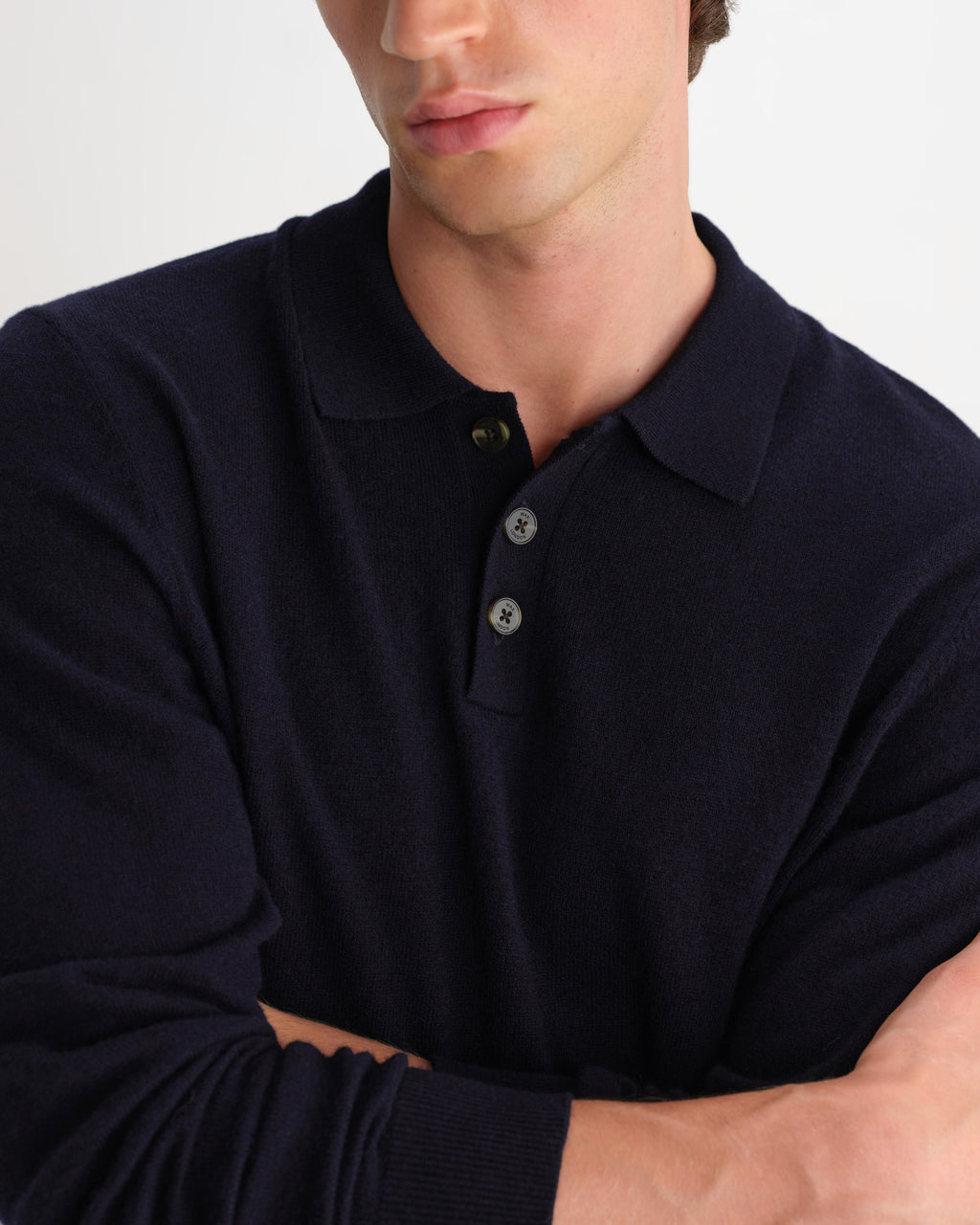 Lawrie - Navy Long-Sleeve Knitted Polo