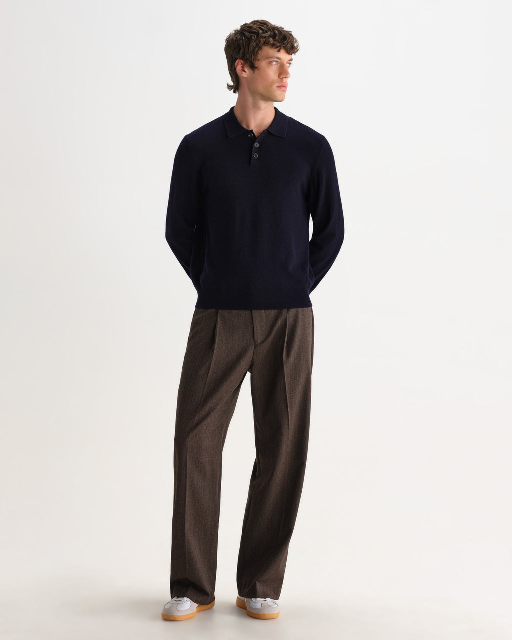 Lawrie - Navy Long-Sleeve Knitted Polo