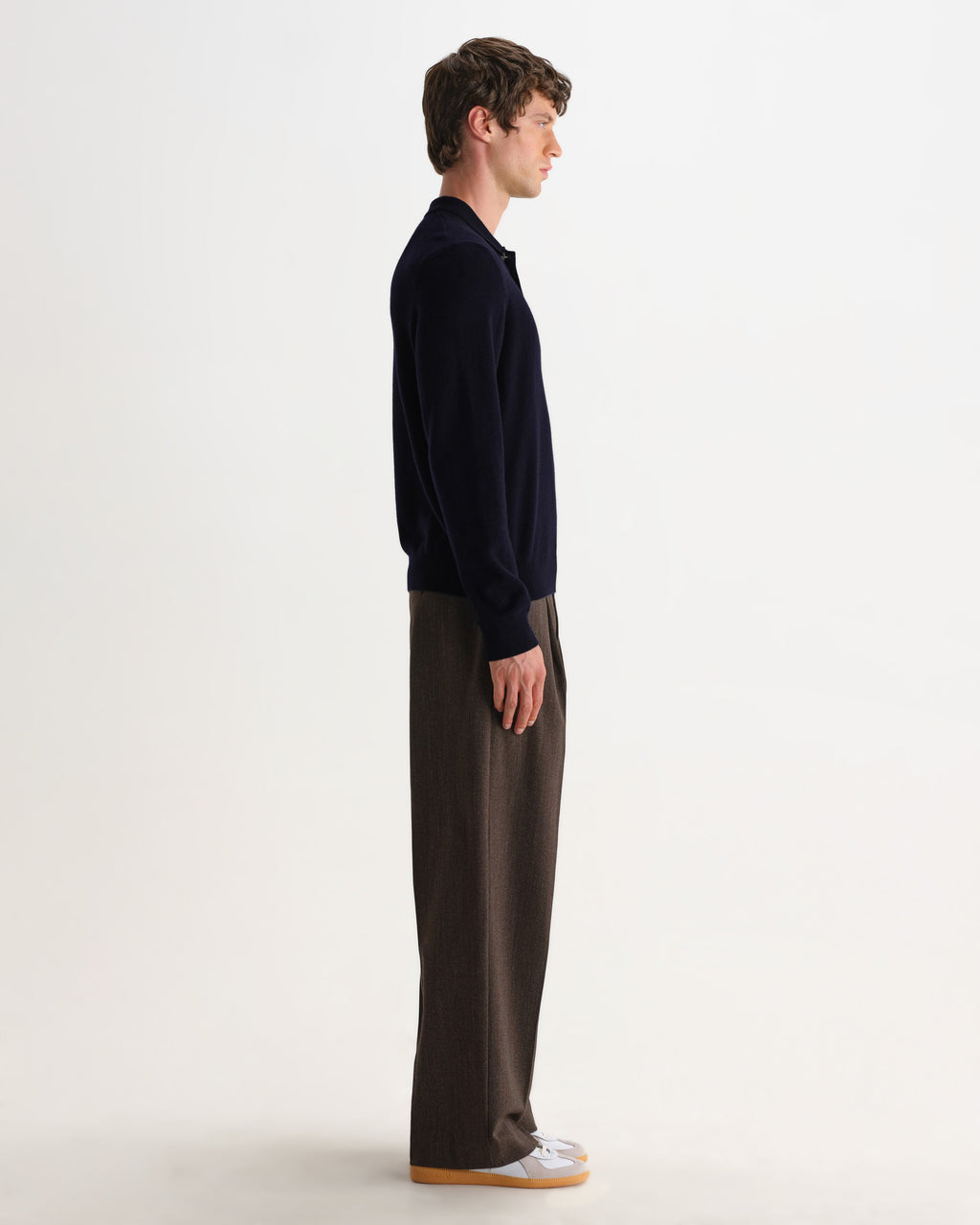 Lawrie - Navy Long-Sleeve Knitted Polo