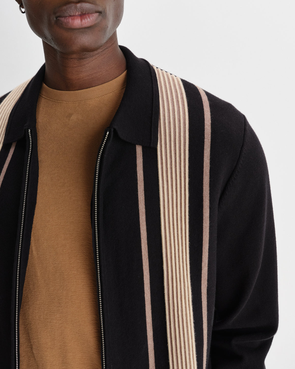 Lennox - Black And Beige Milano Stripe Knitted Polo