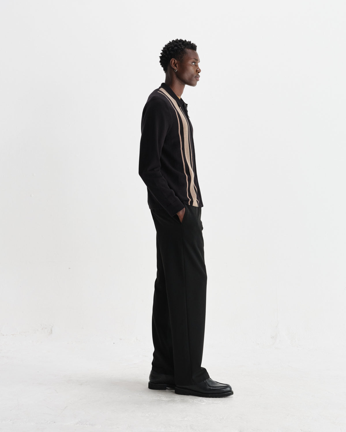 Lennox - Black And Beige Milano Stripe Knitted Polo