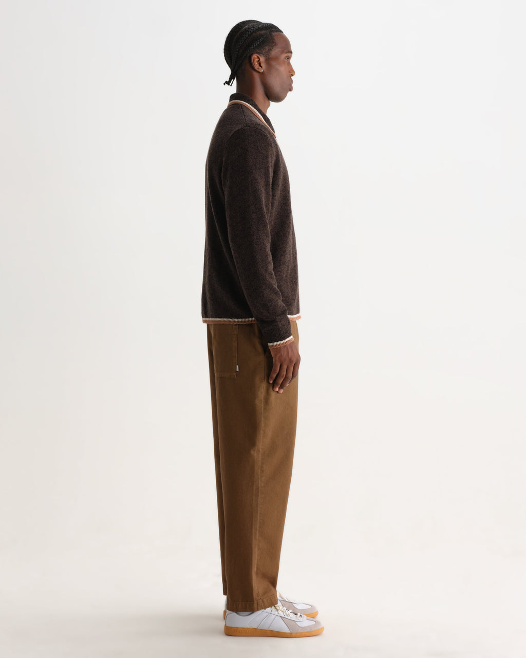 Lennox - Brown And Natural Long-Sleeve Knitted Zip Polo