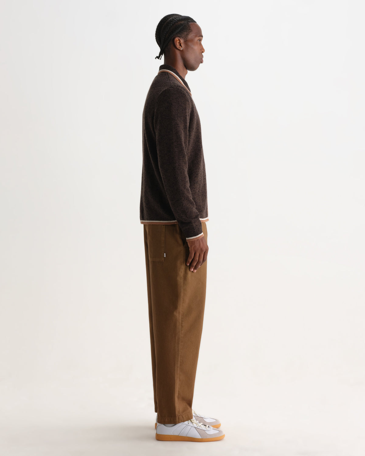 Lennox - Brown And Natural Long-Sleeve Knitted Zip Polo