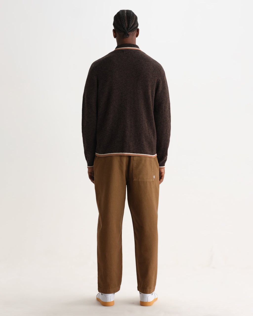 Lennox - Brown And Natural Long-Sleeve Knitted Zip Polo