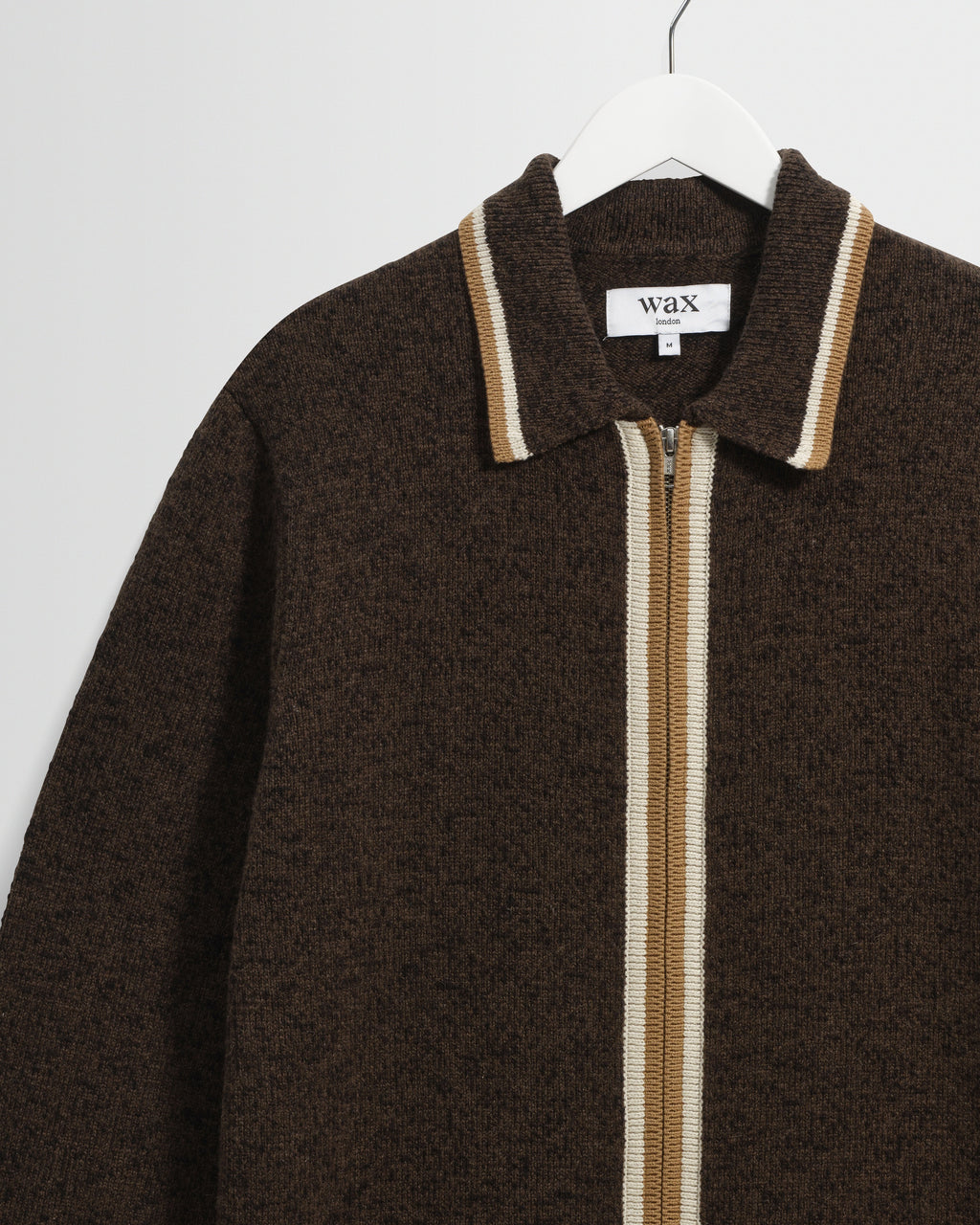 Lennox - Brown And Natural Long-Sleeve Knitted Zip Polo