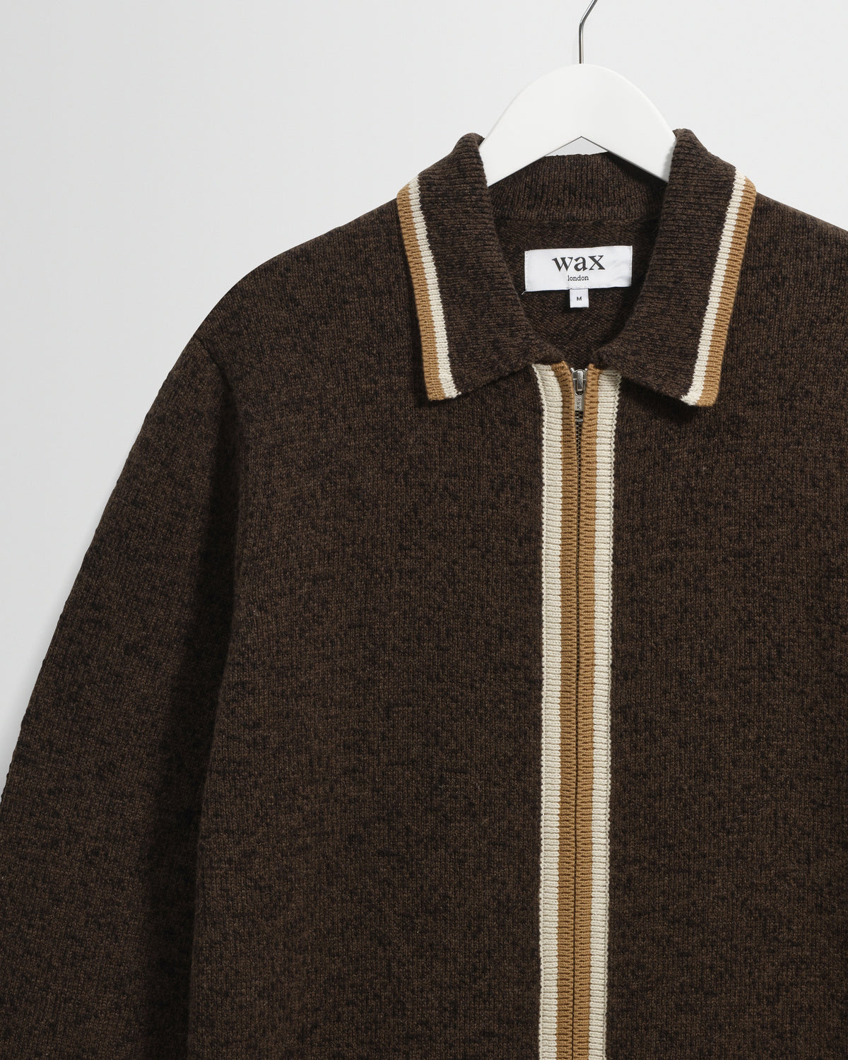 Lennox - Brown And Natural Long-Sleeve Knitted Zip Polo