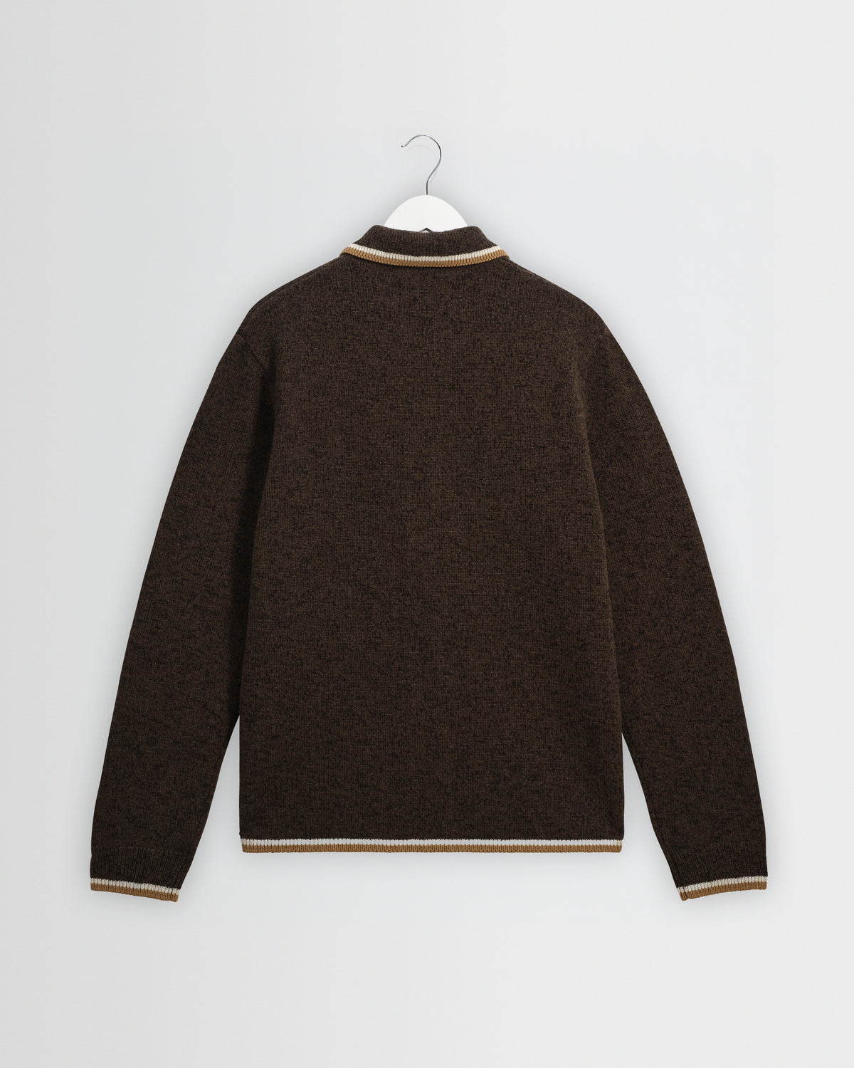 Lennox - Brown And Natural Long-Sleeve Knitted Zip Polo