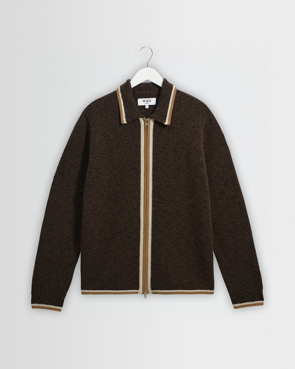 Lennox - Brown And Natural Long-Sleeve Knitted Zip Polo