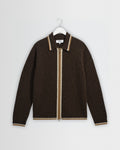Lennox - Brown And Natural Long-Sleeve Knitted Zip Polo