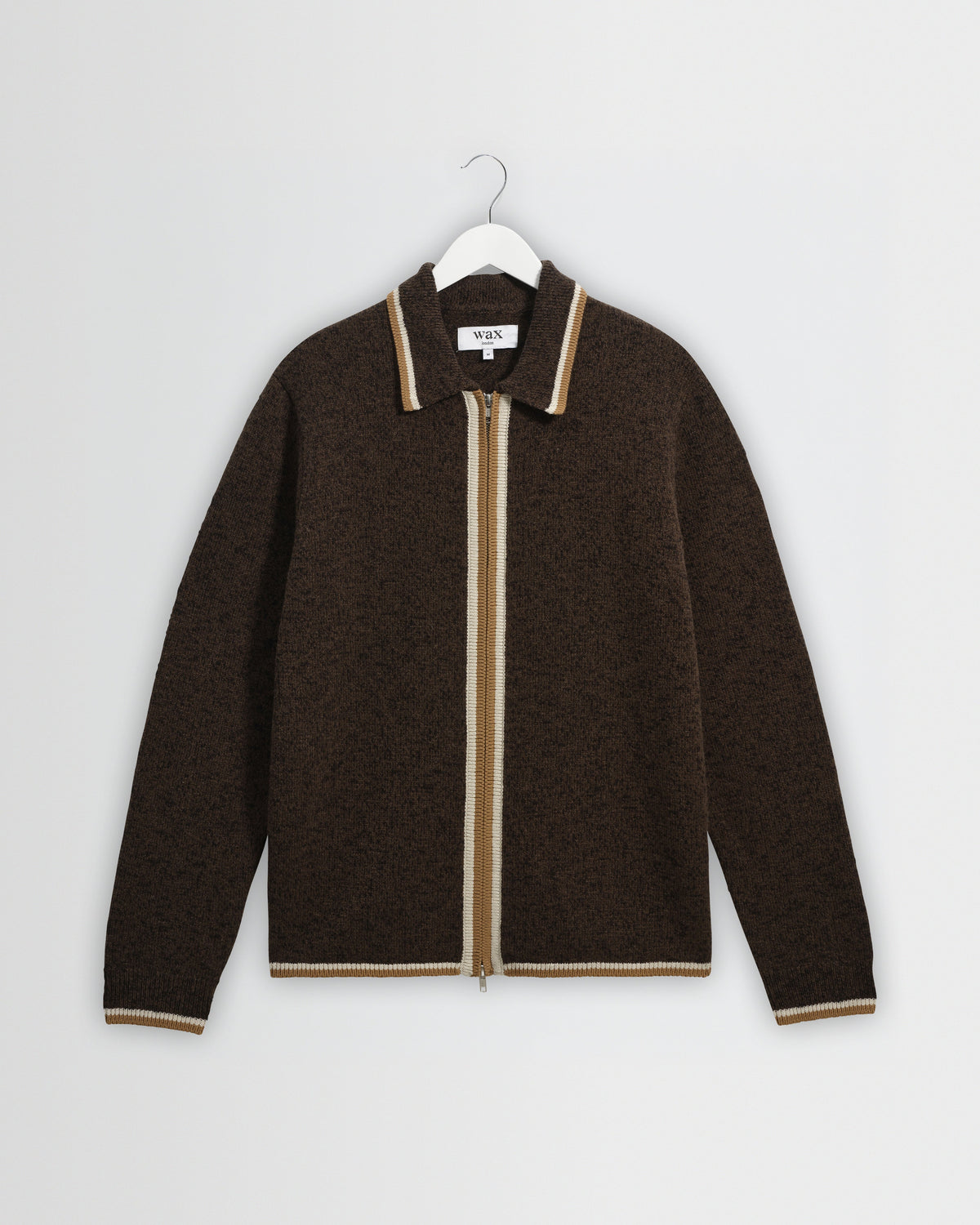 Lennox - Brown And Natural Long-Sleeve Knitted Zip Polo
