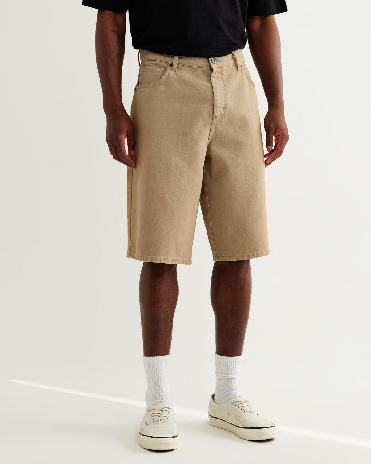 Luca - Washed Beige Organic Cotton Denim Shorts