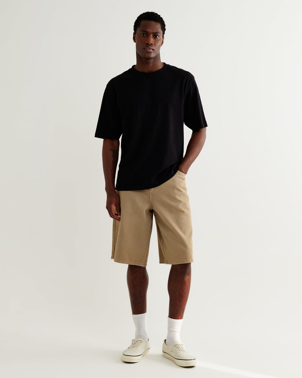 Luca - Washed Beige Organic Cotton Denim Shorts