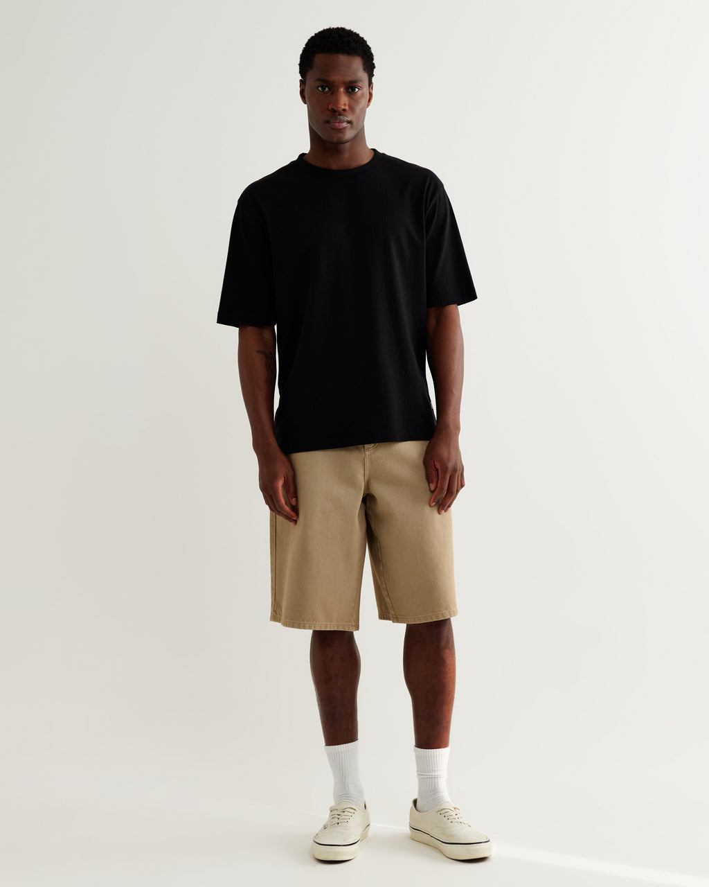 Luca - Washed Beige Organic Cotton Denim Shorts