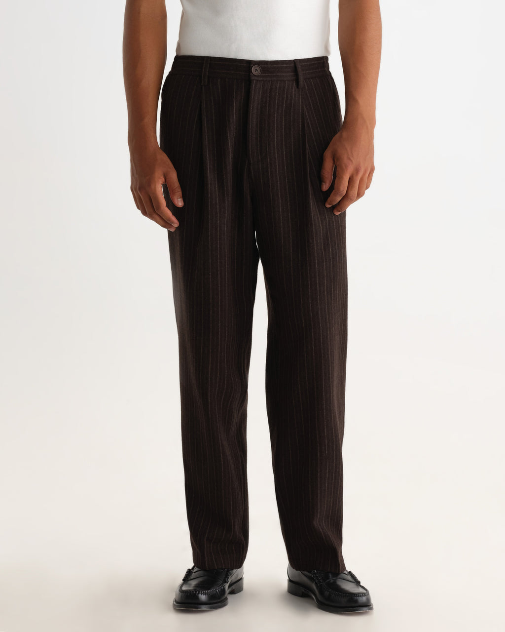 Malham - Brown Italian Flannel Stripe Trouser