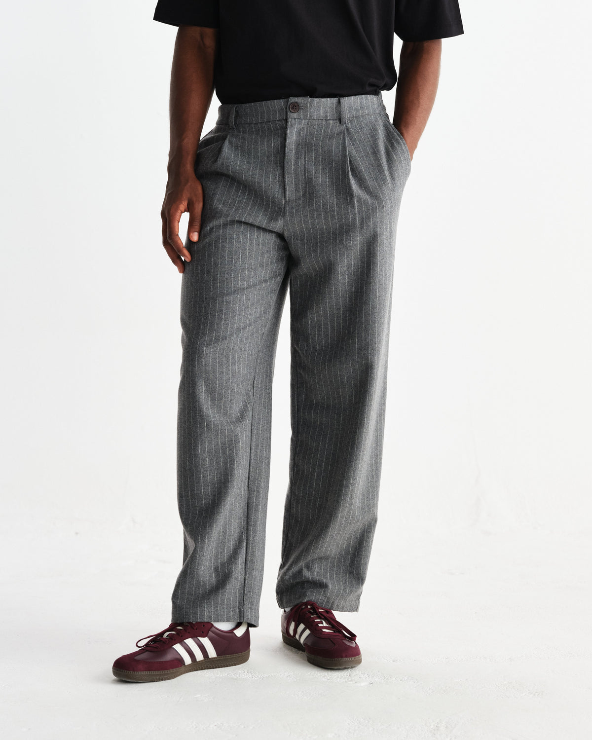 Malham - Charcoal Grey Pinstripe Wool Trousers