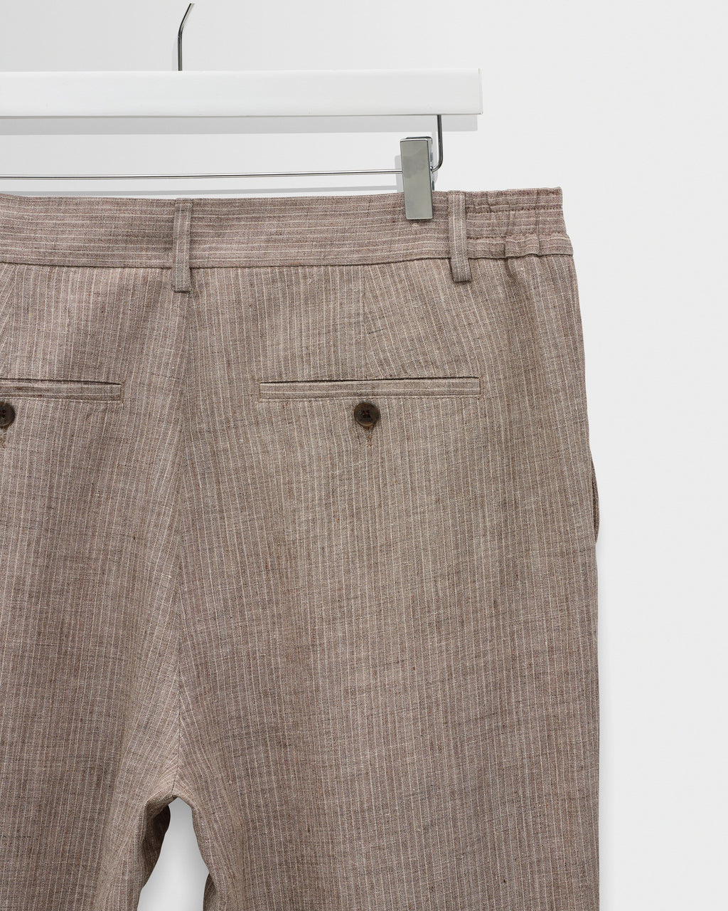 Malham - Natural And Brown Stripe Linen Wide Fit Trousers