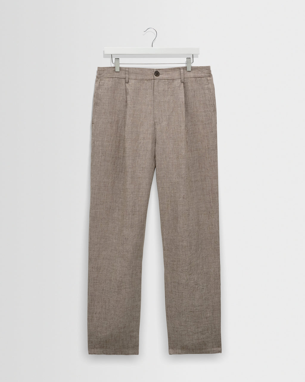Malham - Natural And Brown Stripe Linen Wide Fit Trousers