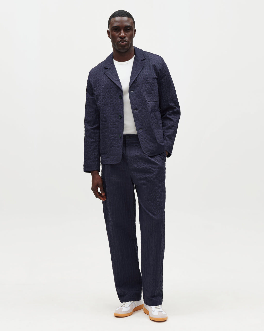 Exmouth - Navy Dobby Cotton Blazer