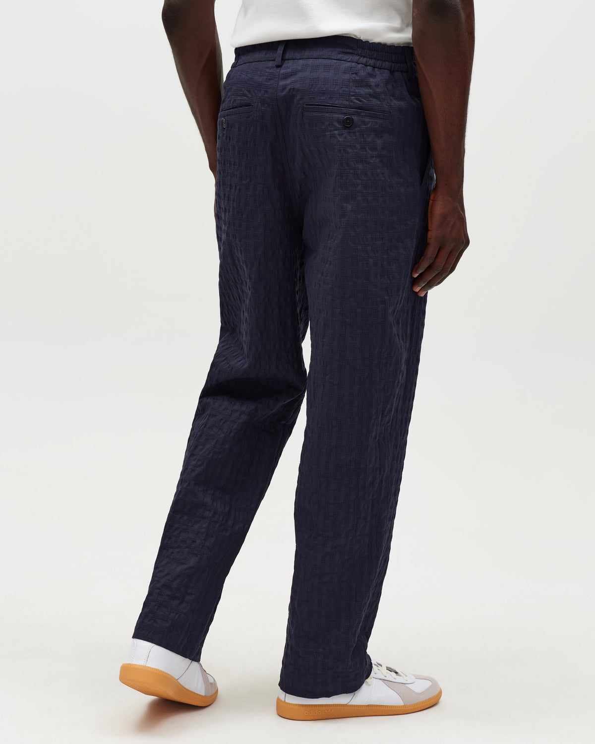 Malham - Navy Dobby Cotton Wide Fit Trousers