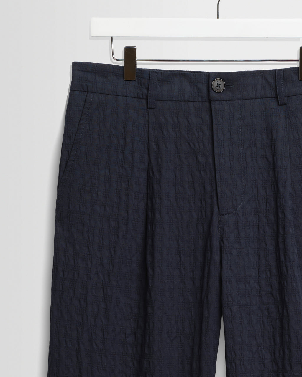 Malham - Navy Dobby Cotton Wide Fit Trousers