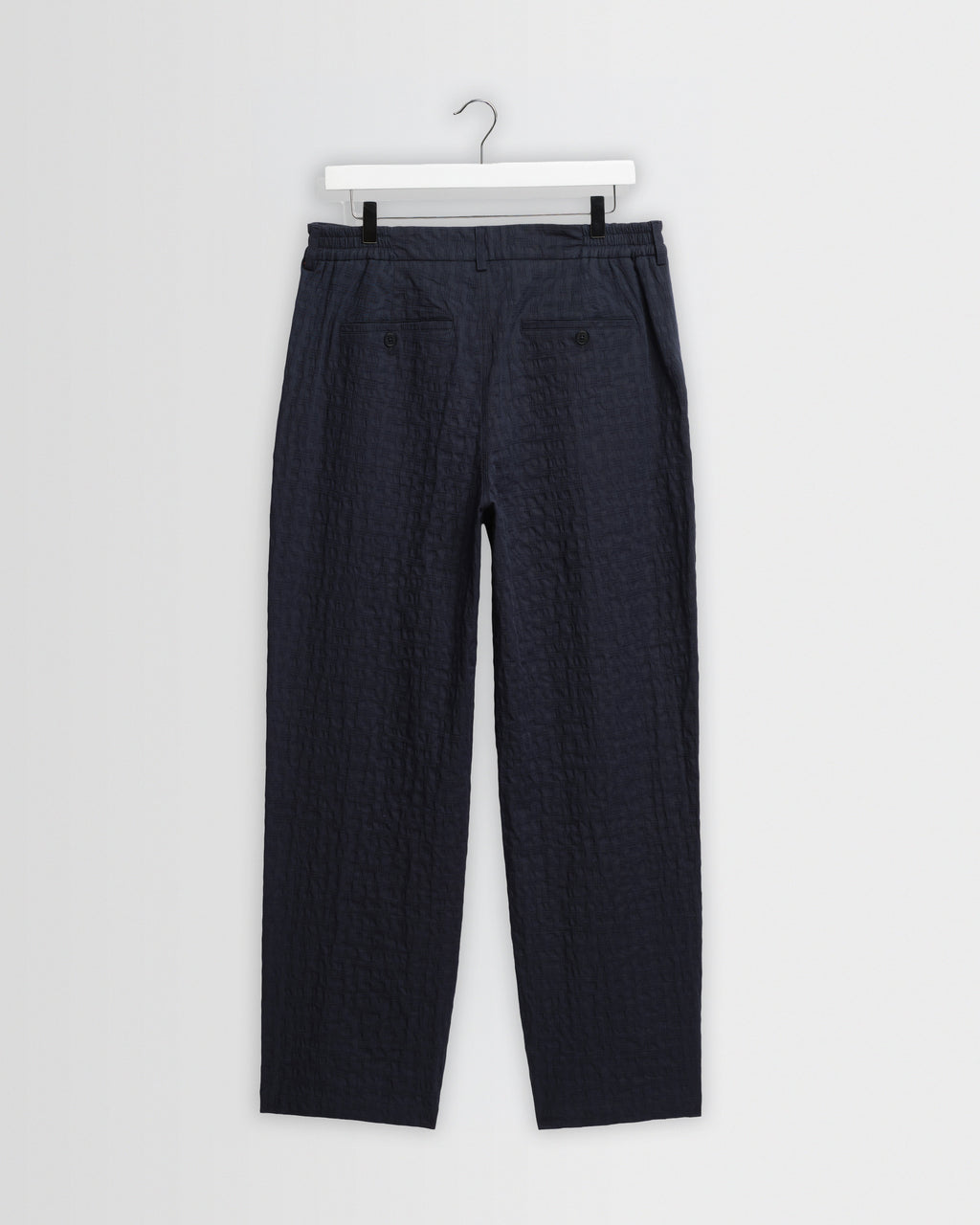 Malham - Navy Dobby Cotton Wide Fit Trousers