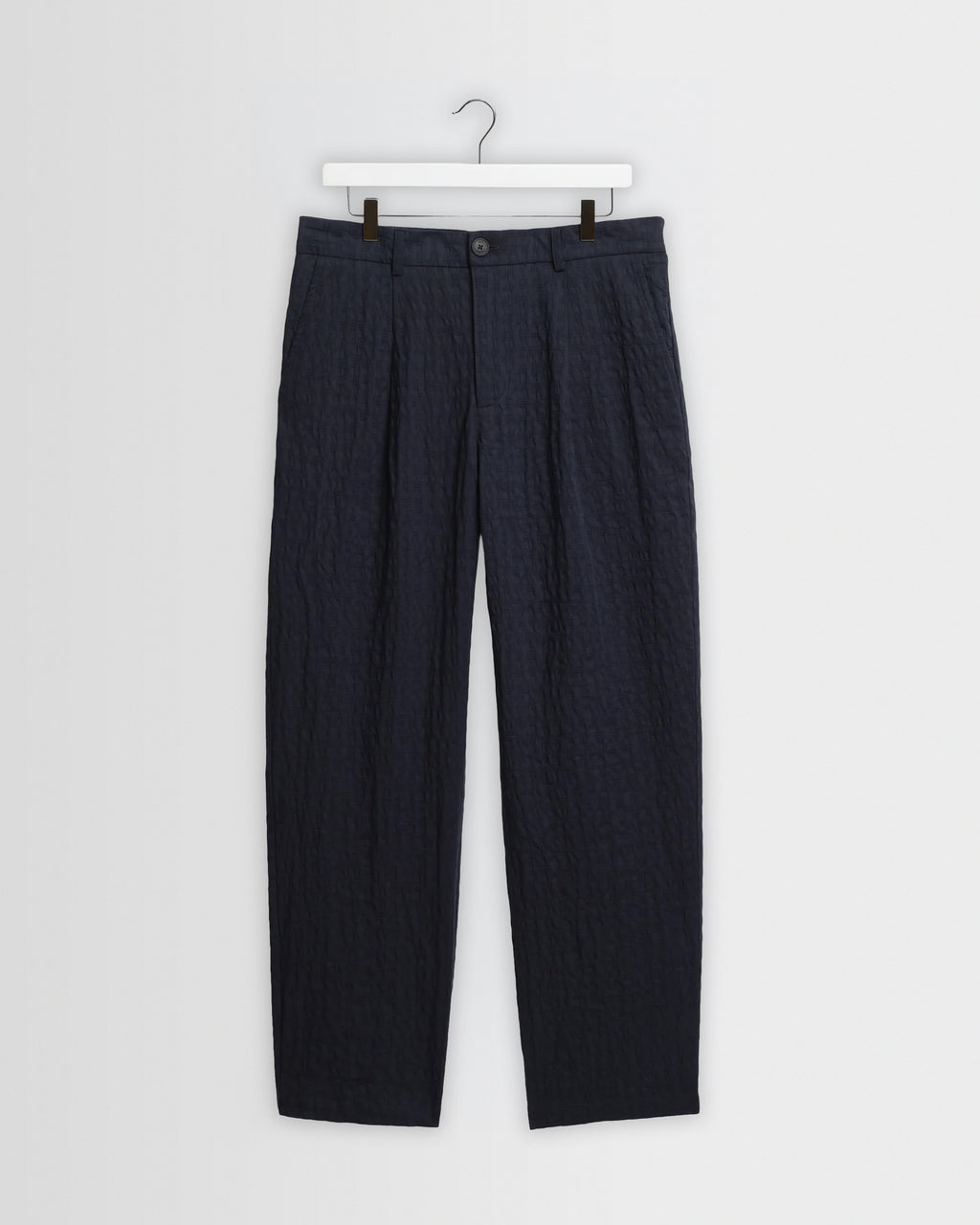 Malham - Navy Dobby Cotton Wide Fit Trousers