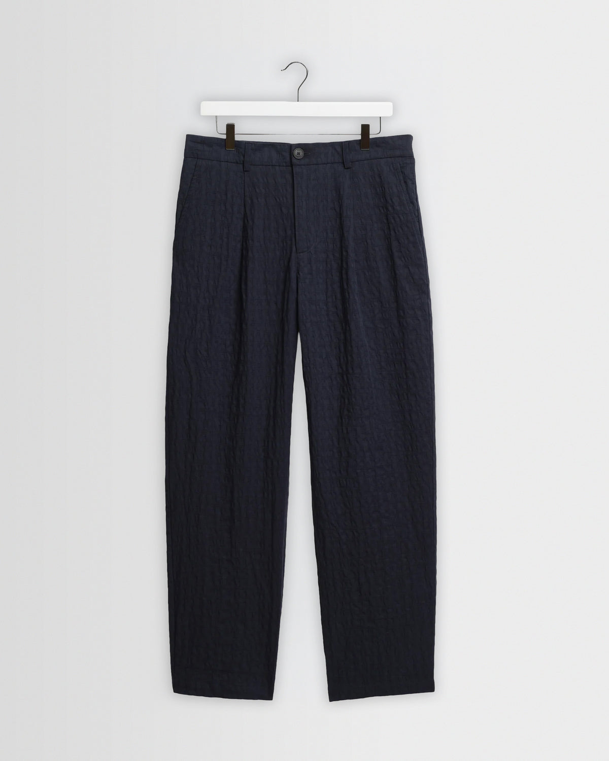 Malham - Navy Dobby Cotton Wide Fit Trousers