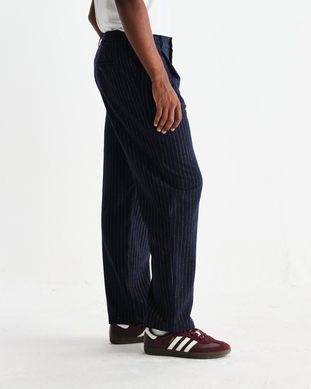 Malham - Navy Pinstripe Wool Trousers