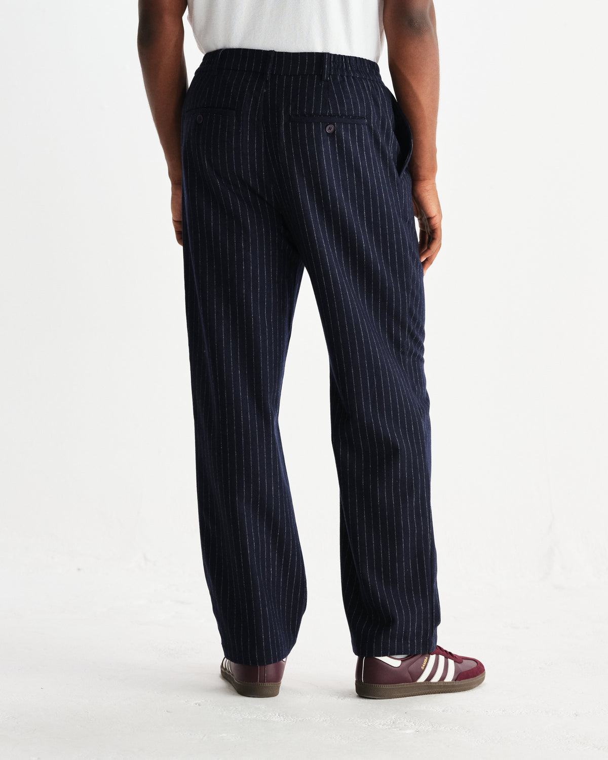 Malham - Navy Pinstripe Wool Trousers