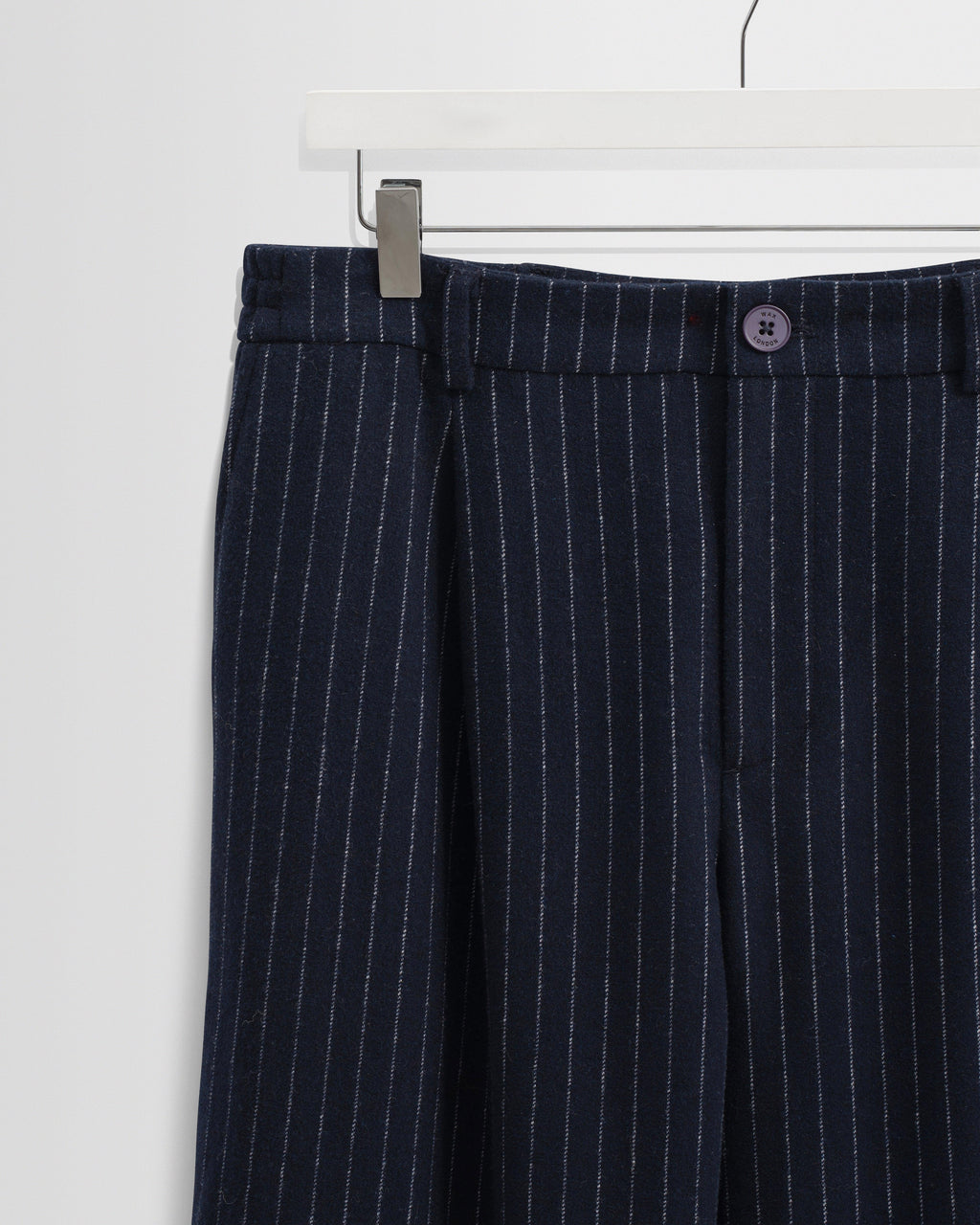 Malham - Navy Pinstripe Wool Trousers