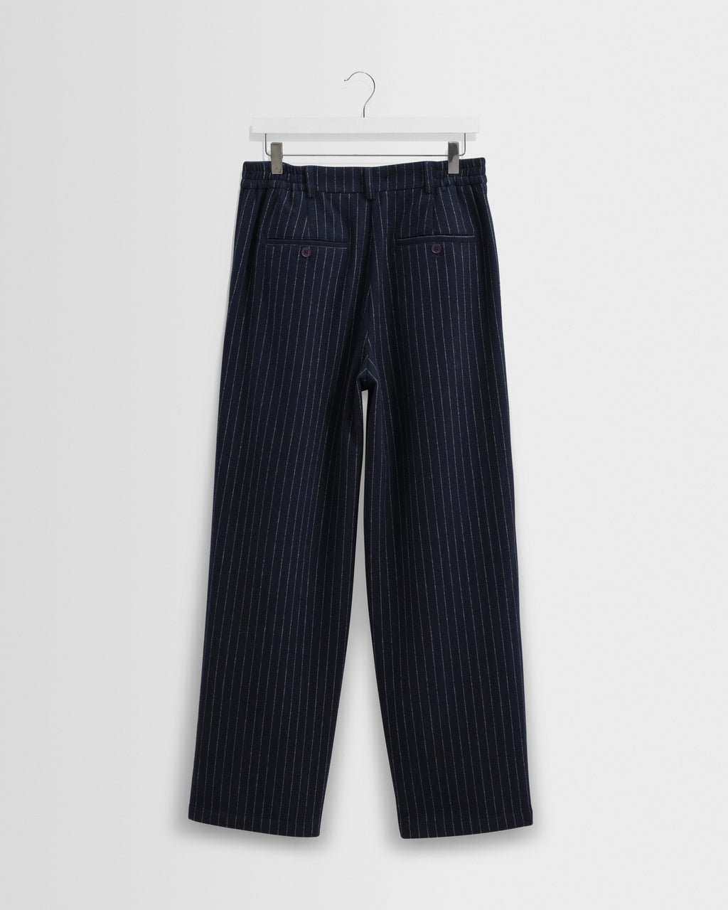 Malham - Navy Pinstripe Wool Trousers