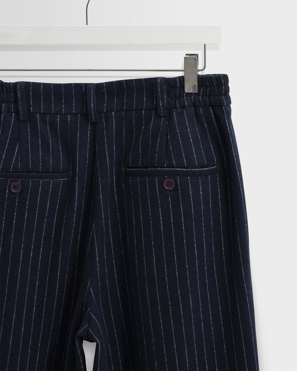 Malham - Navy Pinstripe Wool Trousers