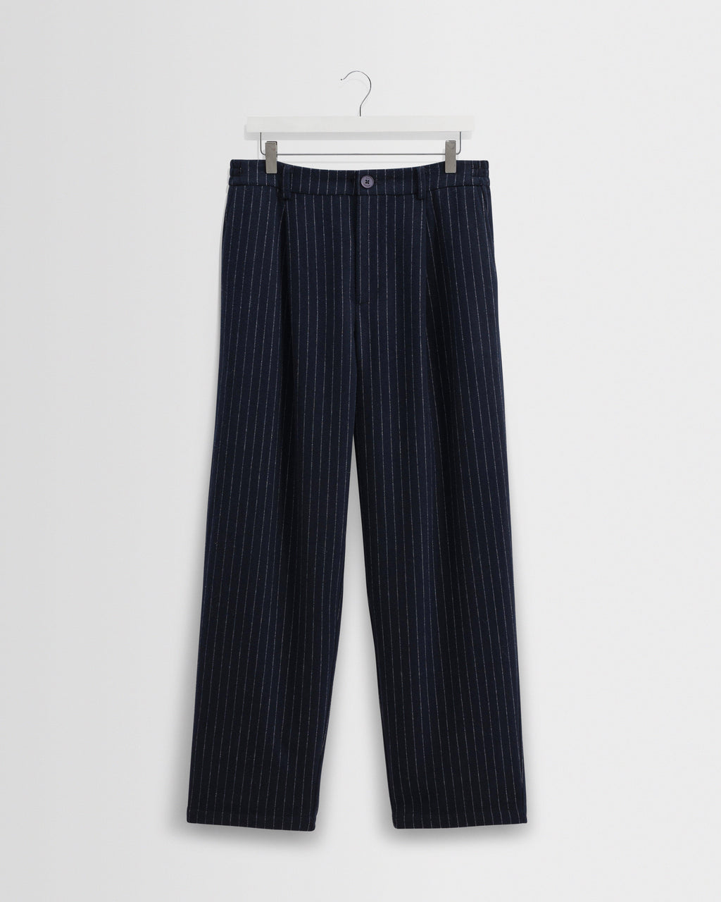 Malham - Navy Pinstripe Wool Trousers