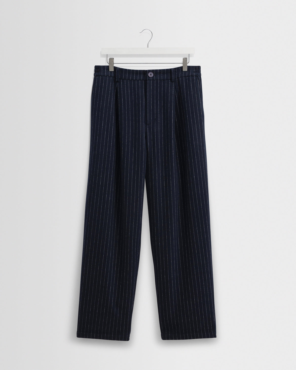 Malham - Navy Pinstripe Wool Trousers