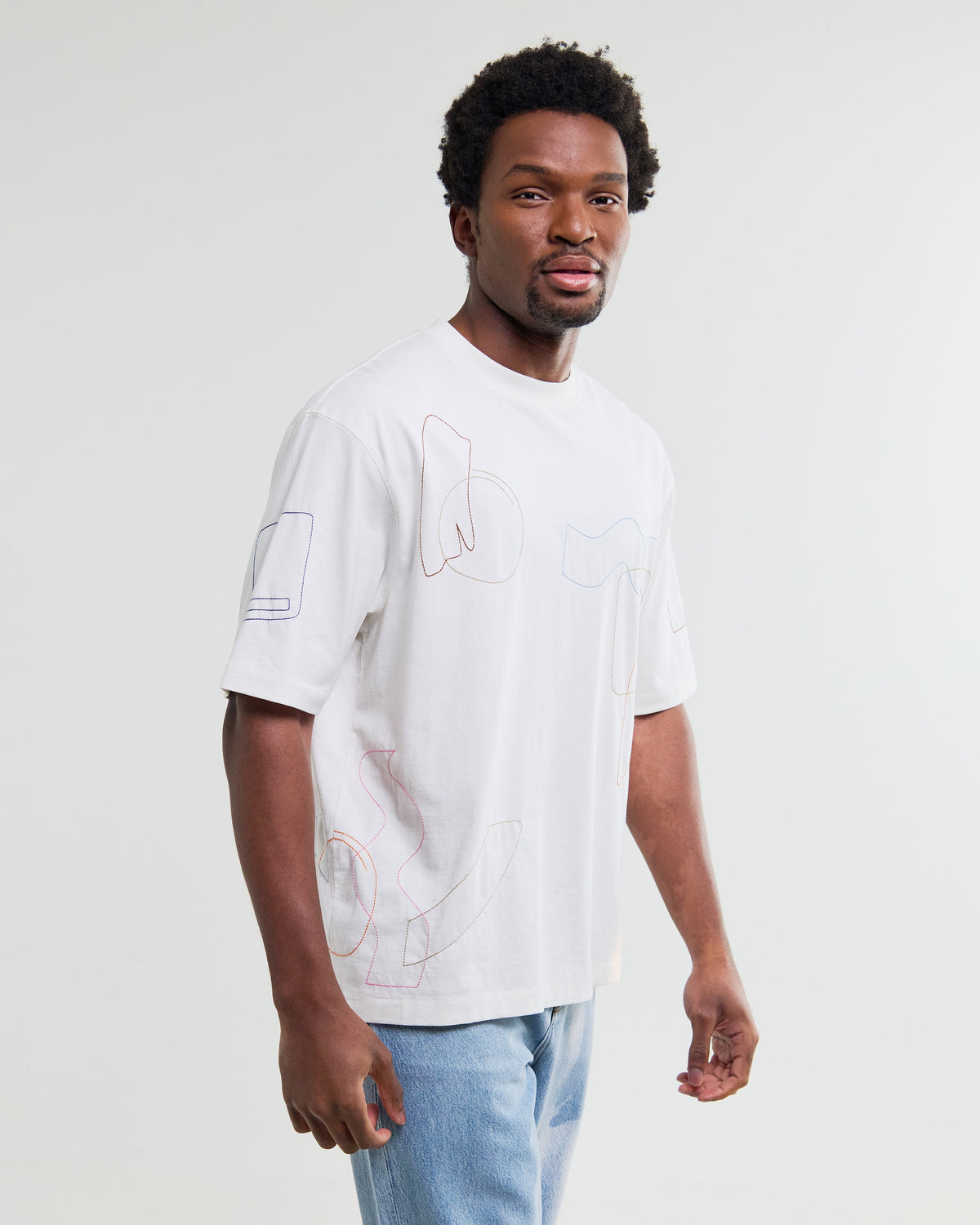 Milton - Ecru Organic Cotton Embroidered Shapes T-Shirt