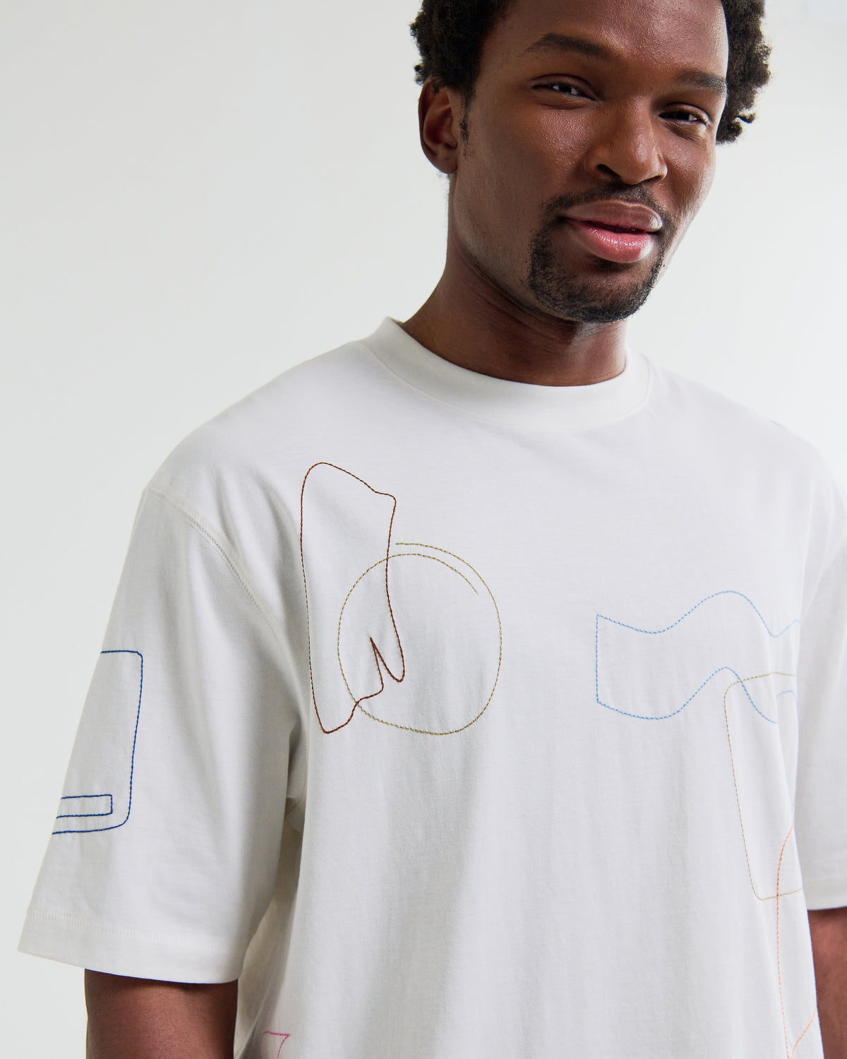 Milton - Ecru Organic Cotton Embroidered Shapes T-Shirt