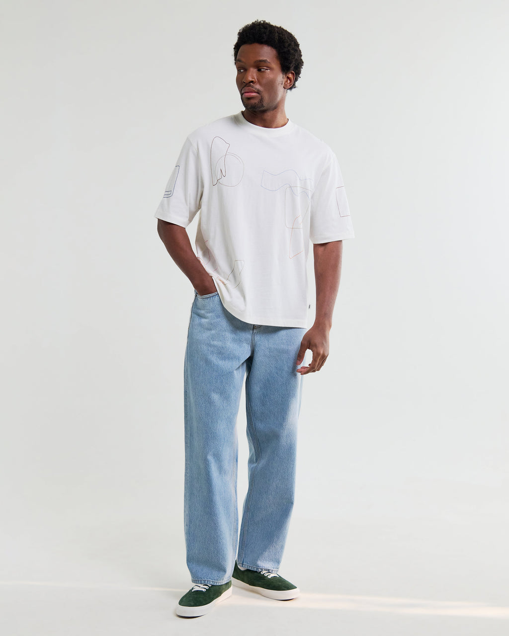 Milton - Ecru Organic Cotton Embroidered Shapes T-Shirt