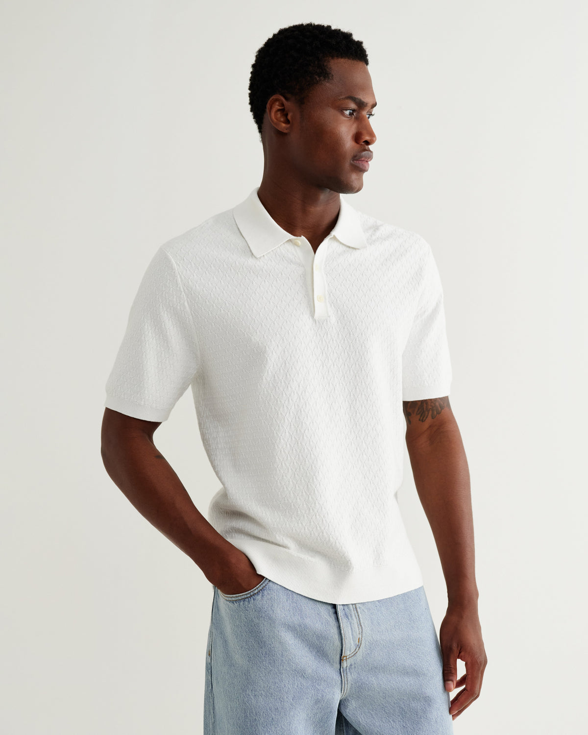 Naples - Ecru Retro Diamond Knitted Polo