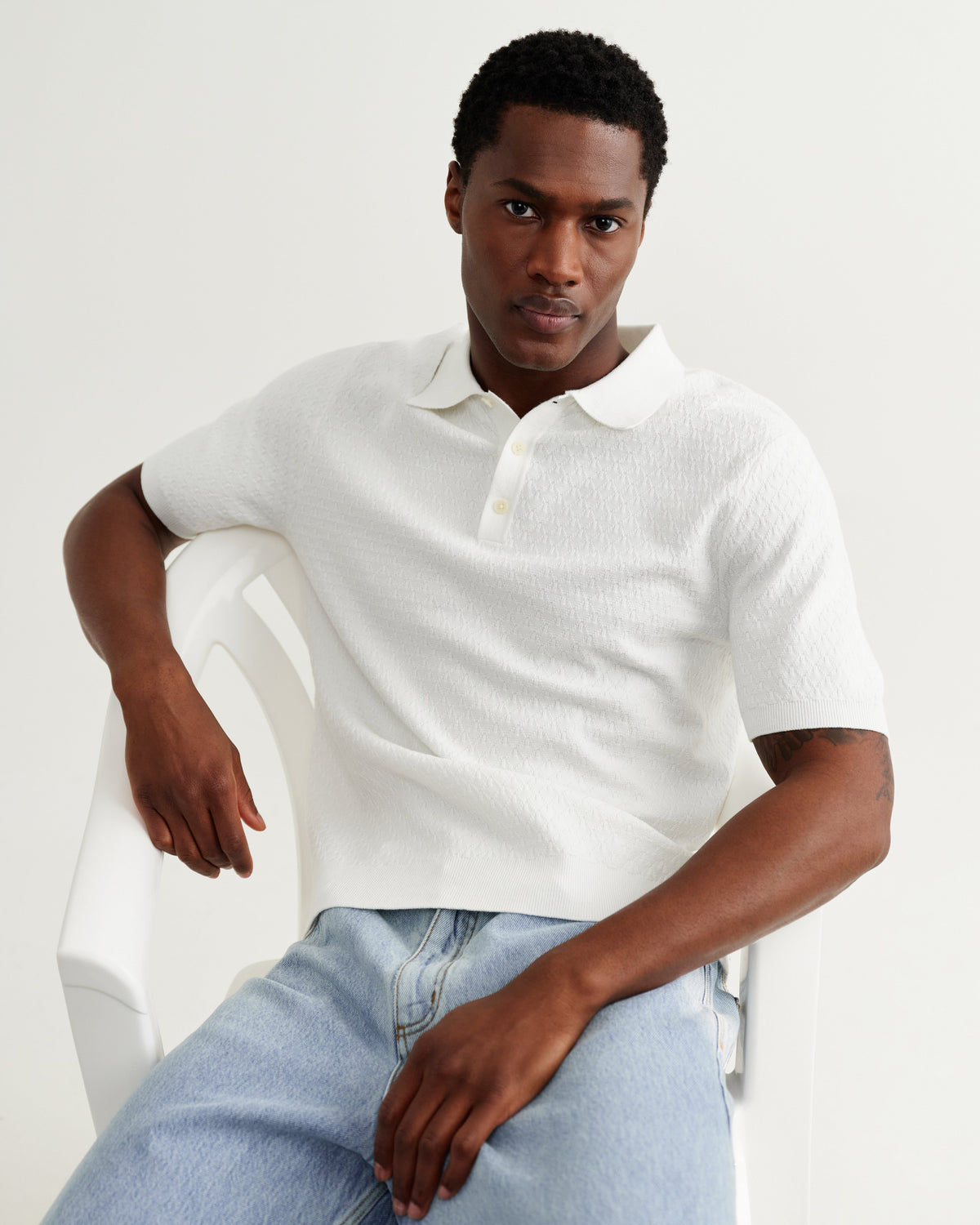 Naples - Ecru Retro Diamond Knitted Polo