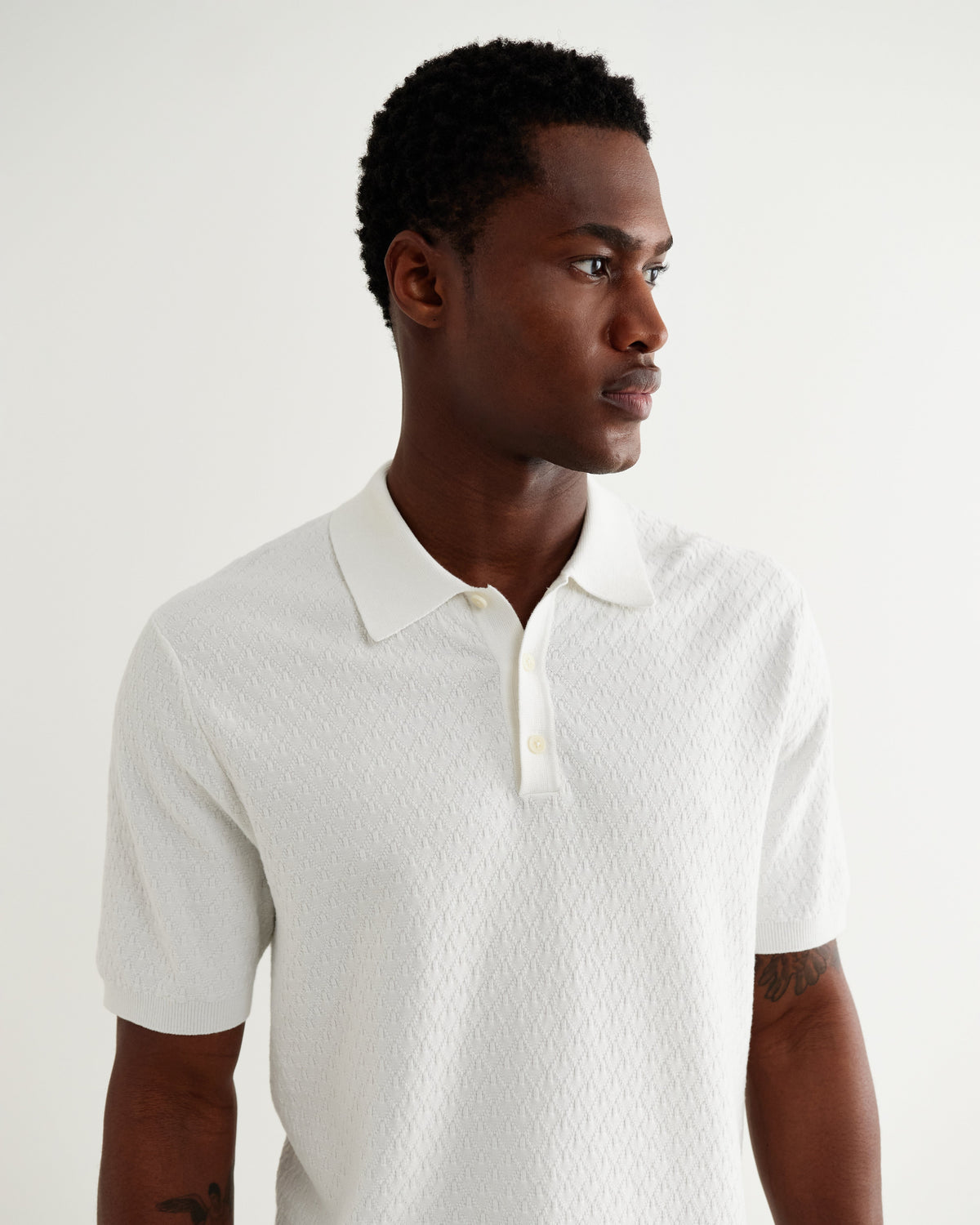 Naples - Ecru Retro Diamond Knitted Polo