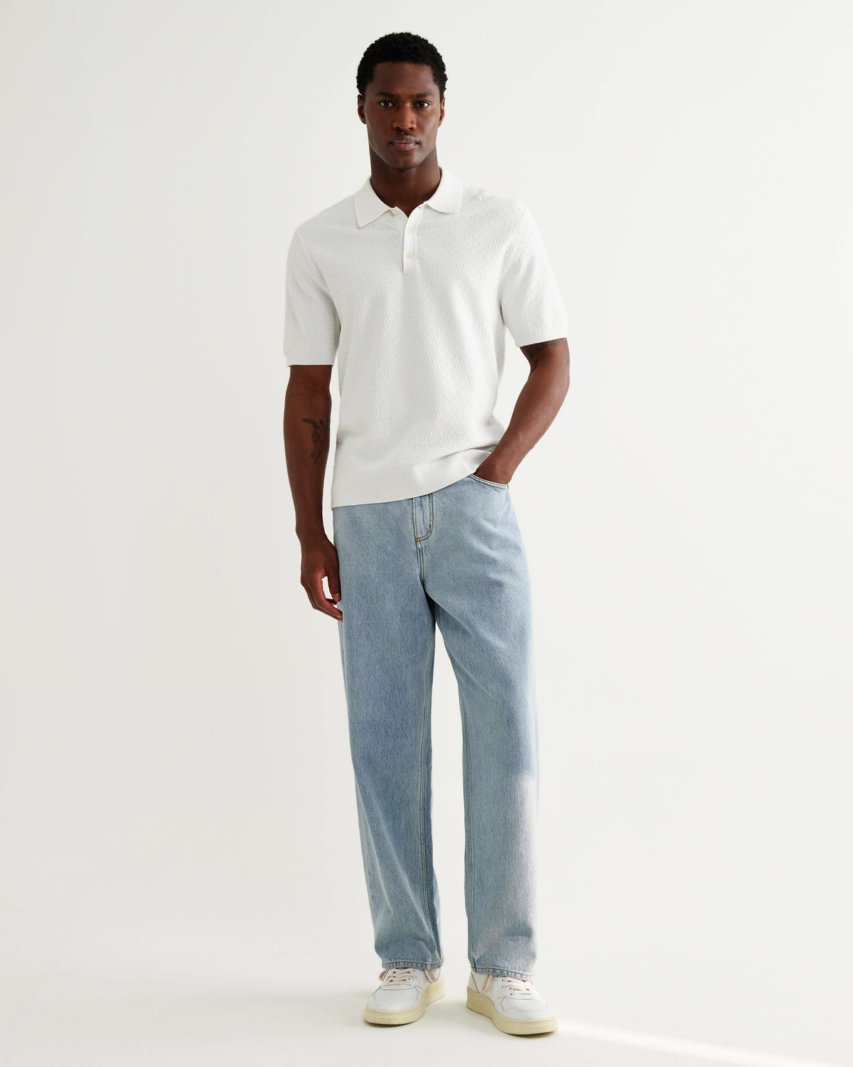 Naples - Ecru Retro Diamond Knitted Polo