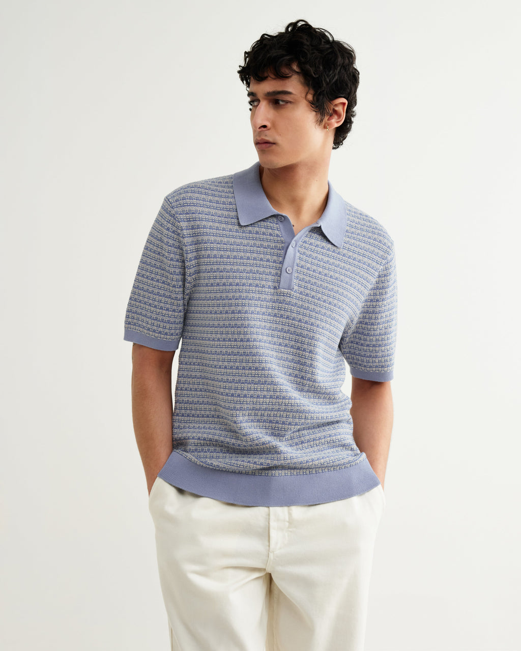 Naples - Light Blue Mini Geometric Knitted Polo