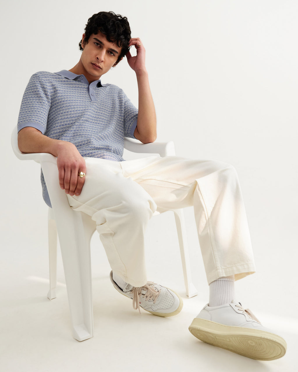 Naples - Light Blue Mini Geometric Knitted Polo