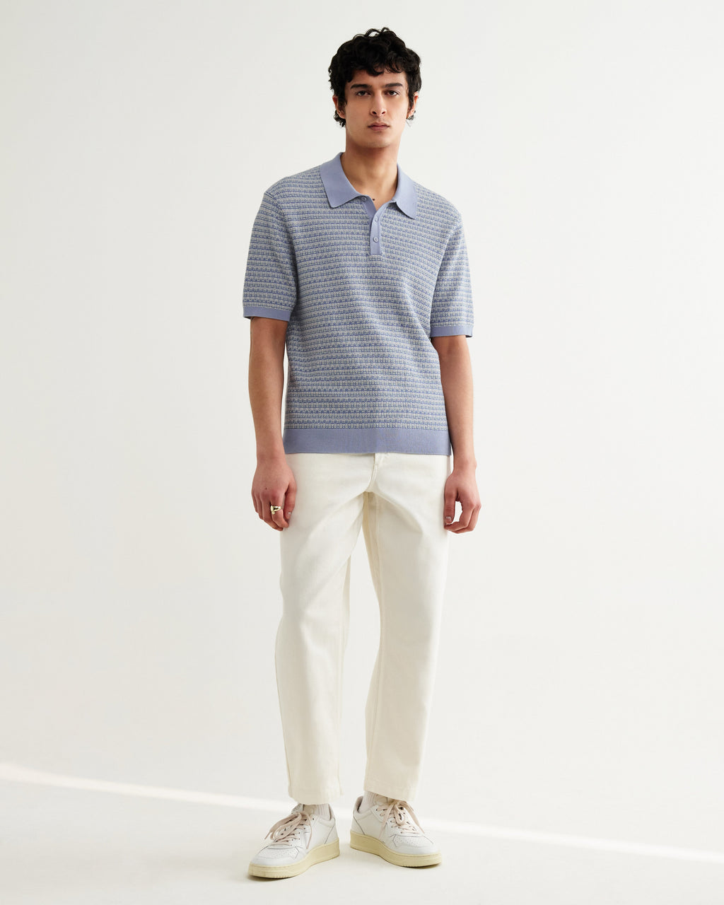 Naples - Light Blue Mini Geometric Knitted Polo