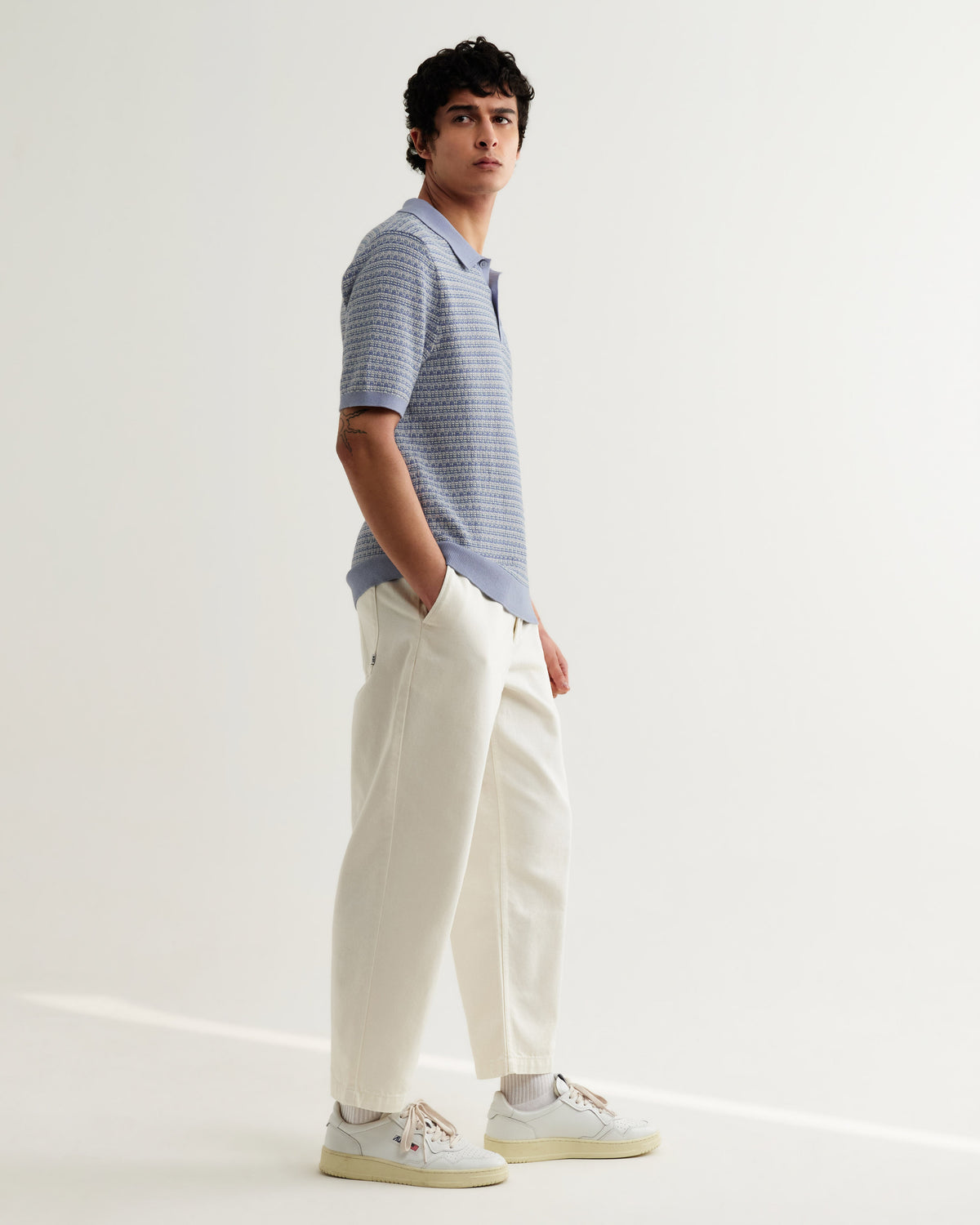 Naples - Light Blue Mini Geometric Knitted Polo