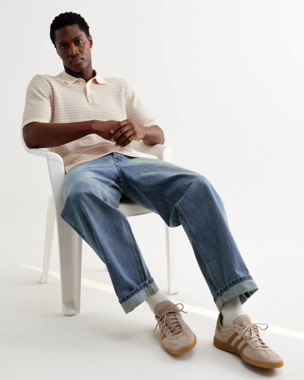 Naples - Natural Mini Geometric Knitted Polo